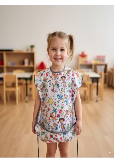 3-6 Yaş Çocuk Aktivite Önlüğü, İkili Set, Uzun Ve Kısa Kollu, Su Geçirmez, Makinede Yıkanabilir