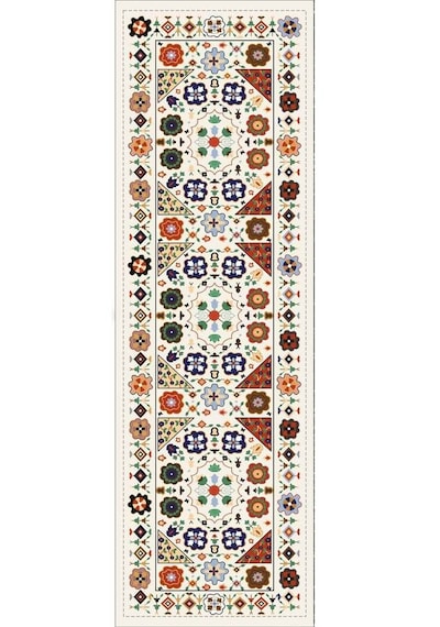 Krem Etnik Desenli Premium Masa Örtüsü Runner Rnr357n11