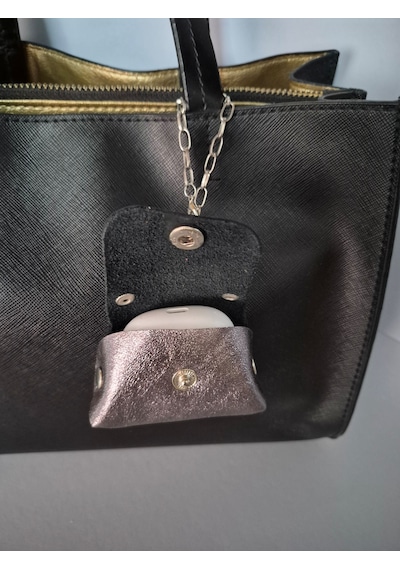 Gogo Charm Çanta Aksesuarı Mini Çanta Hakiki Deri Simli Gümüş