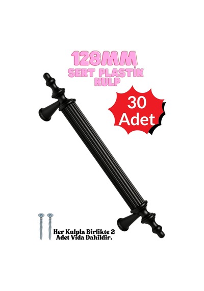 30 Adet Sert Plastik Polais 128 Mm Siyah Mobilya Mutfak Çekmece Dolap Kapak Dolabı Kulpu Kulbu Kulpları Siyah Siyah