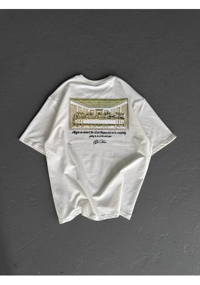 Assema Erkek Baskılı T-shirt Kısa Kol Bisiklet Yaka Regular Fit Rahat Kalıp Günlük Tişört - Beyaz Çok Renkli