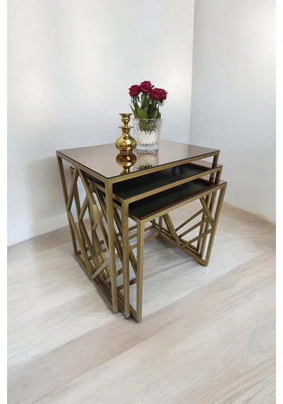 Venice Gold Metal Ayaklı Bronz Aynalı Zigon Sehpa