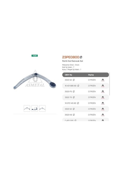 Asmetal 23pe0800 Salıncak Partner 08 P307 C4 Dfm Succe Sol Rotılsız