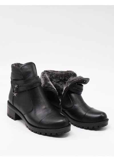 Nesilshoes Nesil Shoes Marr 836 Hakiki Deri İçi Kürklü Kadın Bot Siyah