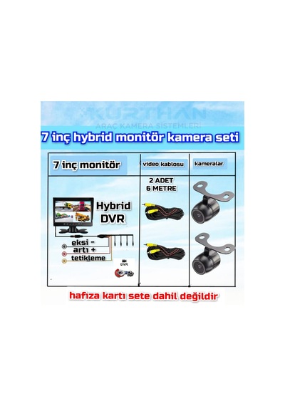 256 Gb Destekli 7 İnç Hybrid Dvr Monitör Ve 2 Adet Kelebek Kamera