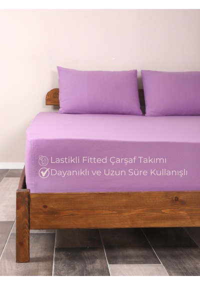 Mor Lastikli Çarşaf Takımı Fitted Pamuklu Kumaş Yastık Kılıflı