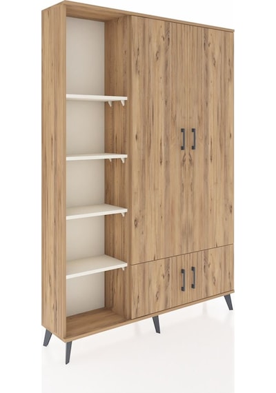 Arges Dolap 6 Raflı 4 Kapaklı Tek Askılı 132x30x195 Çam-çam/a... Çam