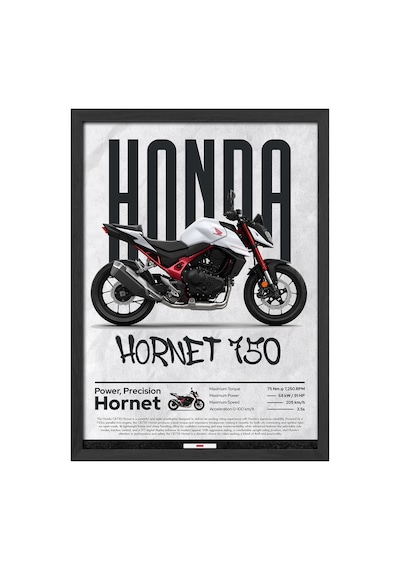 Hornet 750 Siyah Ahşap Çerçeveli Poster, Dekoratif Motosiklet Duvar Tablosu