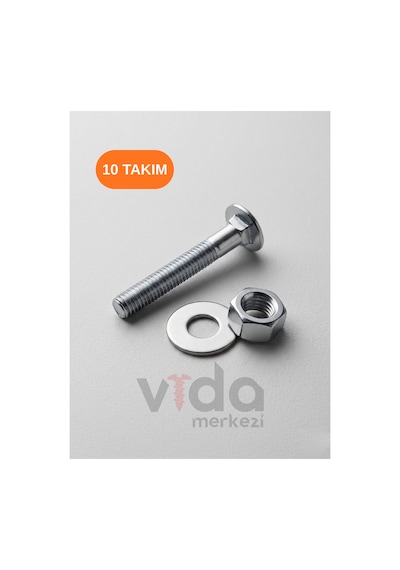 1/4x50 Mm Yuvarlak Başlı Kasa Civatası + Somun + Pul 10 Takım