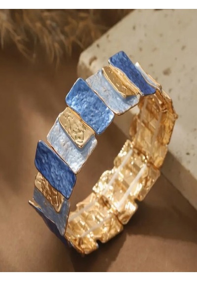 18k Altın Kaplama Geometrik Esnek Bileklik Mavi