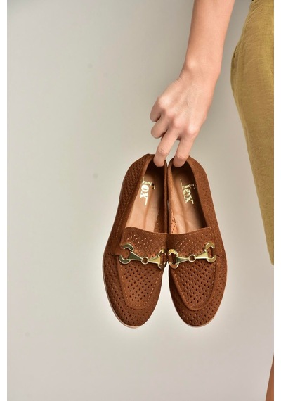 Fox Shoes Y291262402 Taba Süet Toka Detaylı Kadın Babet Taba