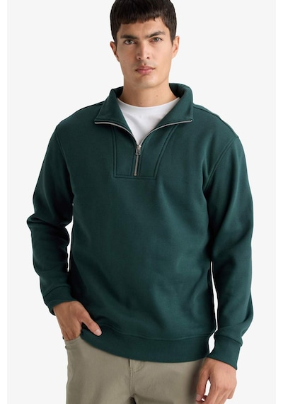 Defacto Regular Fit Yarım Balıkçı Yaka Fermuarlı Kalın Sweatshirt F4136ax25augn536 Yeşil