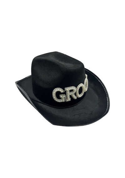 Şapka Kovboy Siyah Groom Taşlı Lüks Kadife Diğer