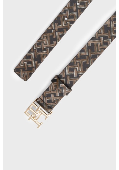 Tommy Hilfiger Logolu Deri Kemer Kadın Kemer Aw0aw19294 Bds Siyah