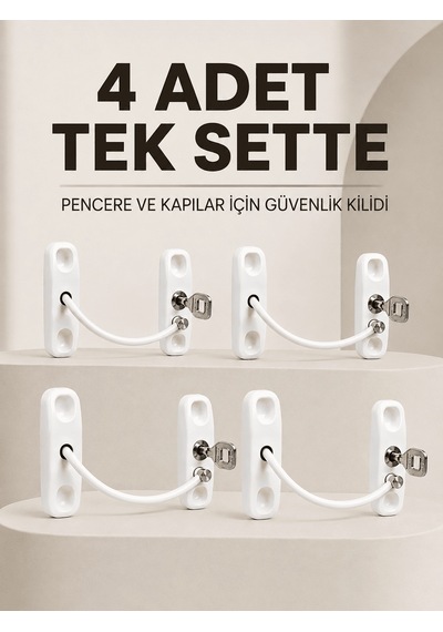 Lexroo Anahtarlı Pencere Emniyet Kilidi 4 Adet Güvenlik Seti Çok Renkli