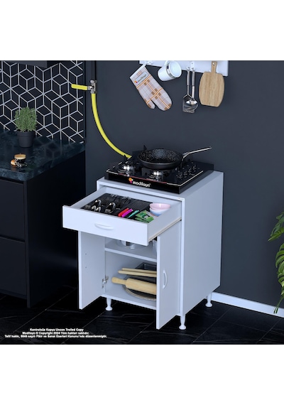 Modilayn Birce M-60 X 87 X 48 Cm Set Üstü Ocak Ve Çekmeceli Raflı Mutfak Dolabı