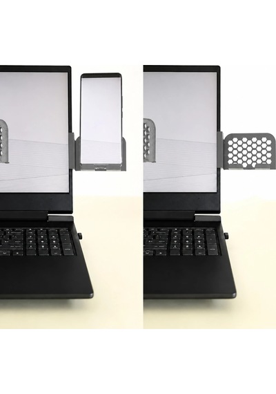3d Baskı Monitor Telefon Tutucu - Petek Desenli Laptop Kenar Telefon Tutucu-gri Çok Renkli