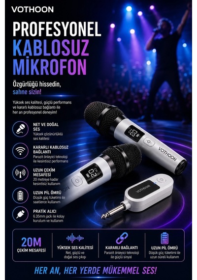 Kablosuz Karaoke Çift Mikrofon  6.5 Mm Sahne Parti Düğün Aktivite Amfi Hoparlör Najmaddin