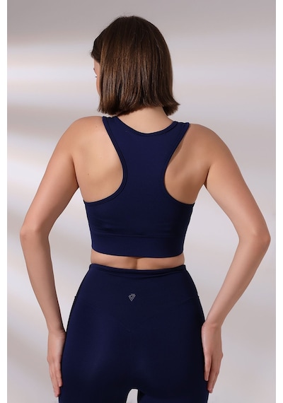 EMFURE Lacivert Fermuarlı Spor Büstiyer - Sports Bra / Crop Destekli Spor Sütyeni Lacivert