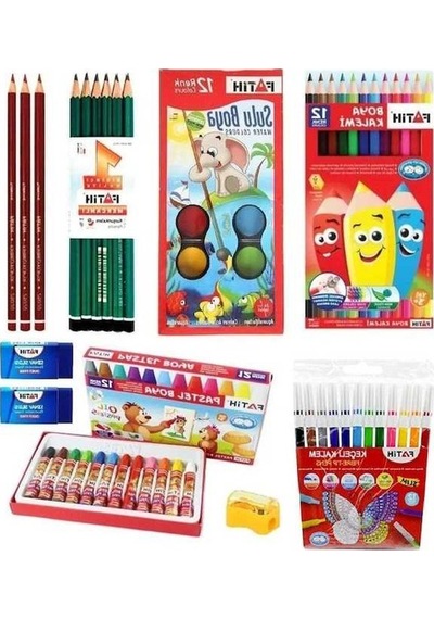 Ebitda Okul Kırtasiye Seti - Fatih 12 Renk Kuru Boya Kalemi & Daha Fazlası - Tam Kullanım Kırtasiye Seti