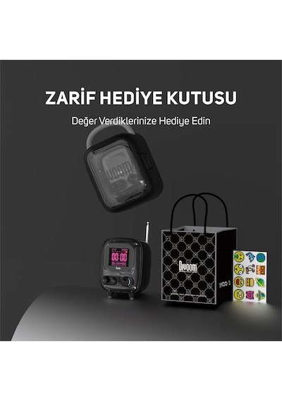 Divoom Tiivoo-2 Fm Radyolu Mini Bluetooth Hoparlör, Kablosuz Piksel Ekranlı Retro Taşınabilir Ses Bo