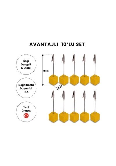 10'lu Metal Not Tutucu Metal Kıskaçlı Notluk Sarı Masaüstü Not Tutacağı