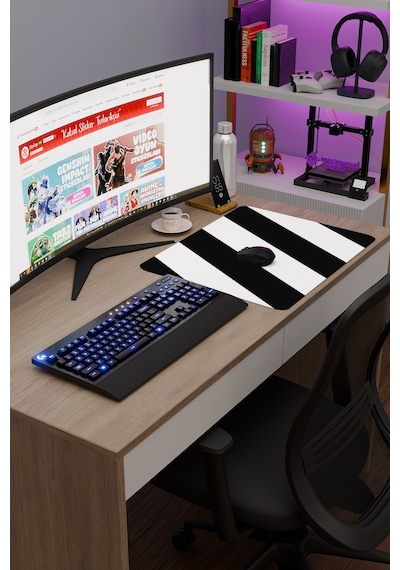 Siyah Beyaz 48x40 Xl Taraftar Gaming Oyuncu Mouse Pad Kaymaz Taban Büyük Klavye Fare Altlığı Şerit