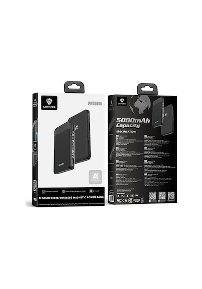 Lenyes Pw0008d Pd 20w Led Ekran Yapay Zeka Destekli Ultra İnce Wireless Powerbank 15w 5000mah Siyah Siyah