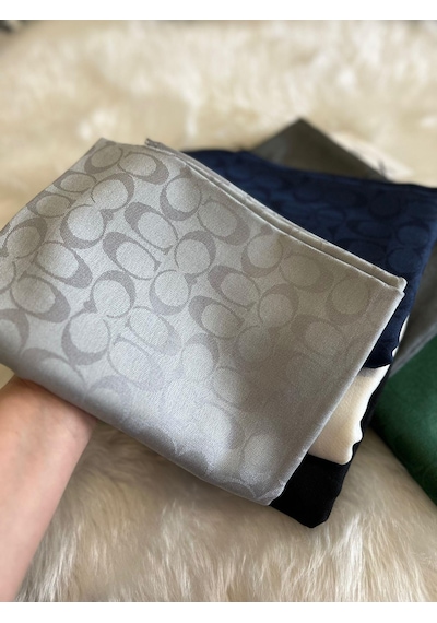 Miorel Scarfs C Desen Çift Taraflı Kaşmir İpek Şal 4 Mevsim Pamuk Şal Gri