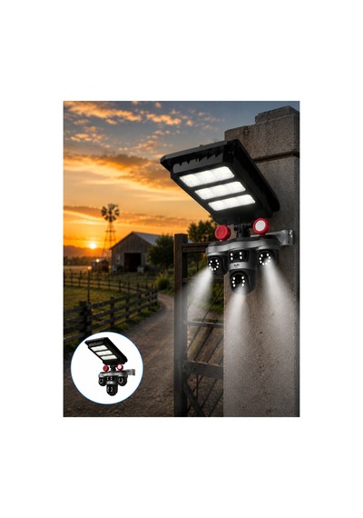 Güneş Enerjili 3 Lens Akıllı Güvenlik Kamerası Led Projektörlü Dış Mekan K - Sptrot8885-6