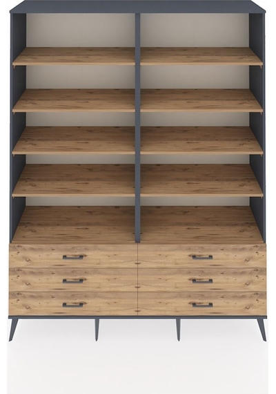 Hyperion Gardrop 10 Raflı 6 Çekmeceli 176x44x221 Antrasit-çam Çam