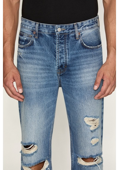 Grımelange Grimelange Beckett Erkek Straight Fit Yırtık Detaylı Jean Mavi Pantolon