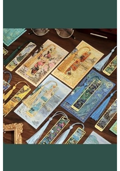 Kolbi Craft,irisler Van Gogh Püsküllü Altın Renk Metal Kitap Ayracı Hediyelik Sanatsal