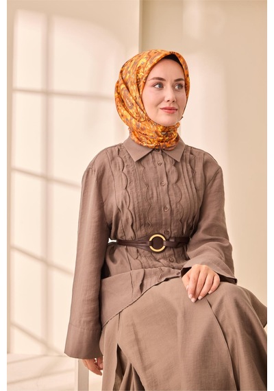 Silk Home Twill İpek Eşarp 11478-30 Kiremit, Füme, Tarçın, Yeşil Gri, Sarı