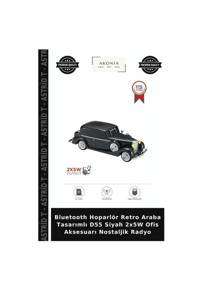 Bluetooth Hoparlör Retro Araba Tasarımlı D55 Siyah 2x5w Ofis Aksesuarı Nostaljik Radyo