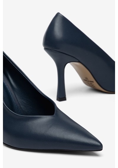 Dilimler Ayakkabı Büyük Numara Kadın İnce Topuklu Stiletto Ayakkabı Lacivert Sivri Burun V Yüz-5359