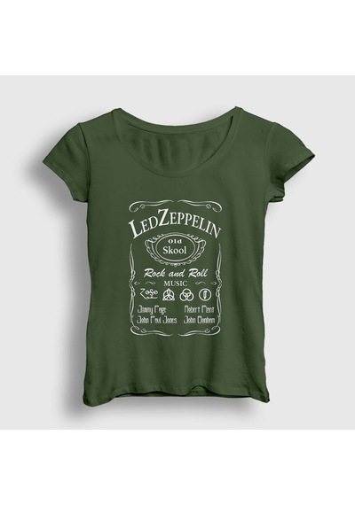 Presmono Kadın Old Led Zeppelin T-shirt Haki