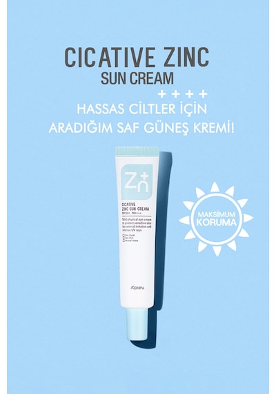 Missha A'PIEU Cicative Zinc Sun Cream SPF50+/PA++++ Çinko İçerikli Mineral Güneş Koruyucu SPF50+/PA++++ 40 G
