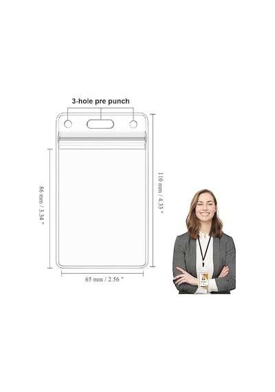 Aputue Kart Koruyucu Card Protector, 50 Adet Dikey Şeffaf Pvc Kimlik Tutucu, Su Geçirmez Kilitli Fermuarlı Yaka Kart