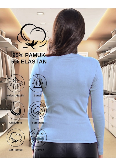 Alya Underwear Kaşkorse Yarım Boğaz Body Sweatshirt, Fitilli Kumaş, Likralı, Bordo Açık Mavi