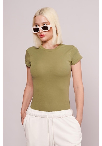 Açık Yeşil Bisiklet Yaka Basic Kadın T-shirt Mg2479 Yeşil