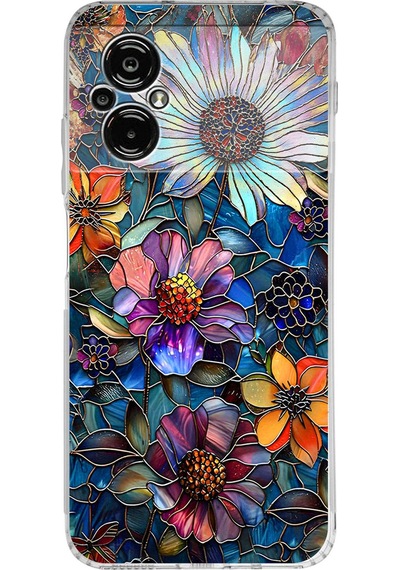 Printify Poco M5 İle Uyumlu Vitray Mücevher Flora Tasarımlı Şeffaf Silikon Kılıf Şeffaf
