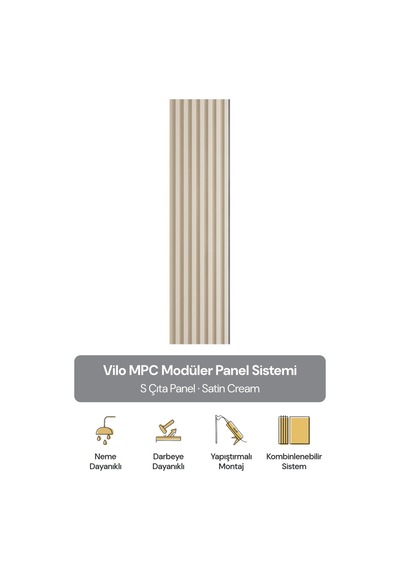 Vilo Mpc S Çıta Duvar Paneli Satin Cream 265cm Yapıştırmalı Montaj - Neme Ve Darbeye Dayanıklı