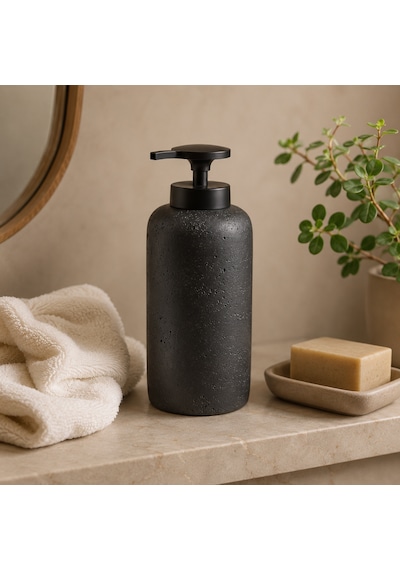 The Voguemaxima Siyah Xl Taş Dokulu Sıvı Sabunluk 9x24 Cm
