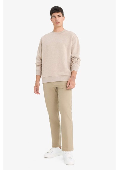 Defacto Relax Fıt Bisiklet Yaka Kalın Kumaş Sweatshirt E9409AX25AU Bej