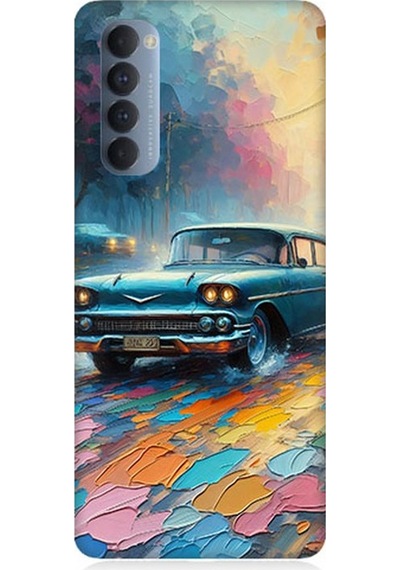 Oppo Reno 4 Pro Uyumlu Renkli Yol Üzerinde Araba Desenli Silikon Kılıf Çok Renkli