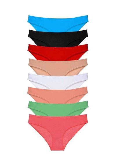 8 Adet Süper Eko Set Likralı Kadın Slip Külot Set 5 Çok Renkli
