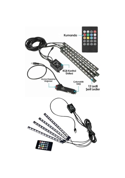 Araç İçi Ayak Altı Led 12 Led Işık Sese Müziğe Duyarlı Rgb Işıklı Aydınlatma Seti