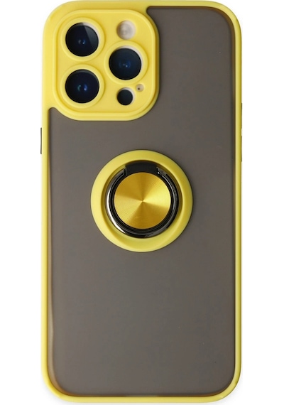 Gld-spt- Newface Apple Uyumlu iPhone 14 Pro Max Kılıf Montreal Yüzüklü Silikon Kapak - Sarı