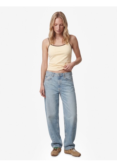 Koton Pamuklu Renk Kontrastlı Slim Fit U Yaka Askılı Bluz Sarı 6sak10236ek